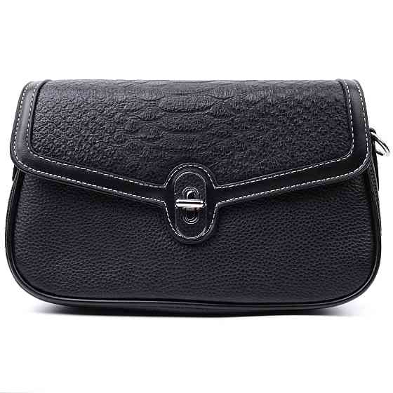 Елегантна сумка жіноча з фактурним клапаном з натуральної шкіри Vintage 22624 Чорна Київ