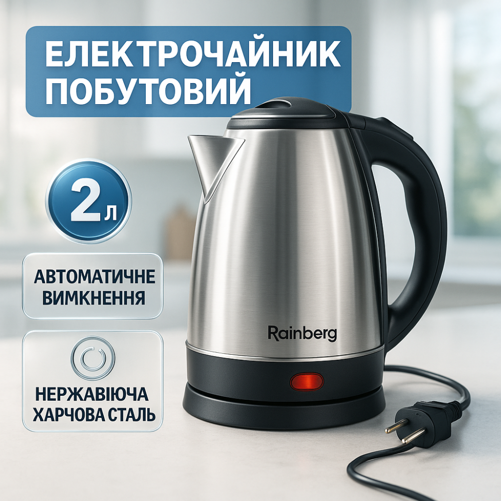 Зручний електричний чайник для кухні Rainberg, Бездротовий електричний чайник Хороший для дому FB-20 Львів - фото 16