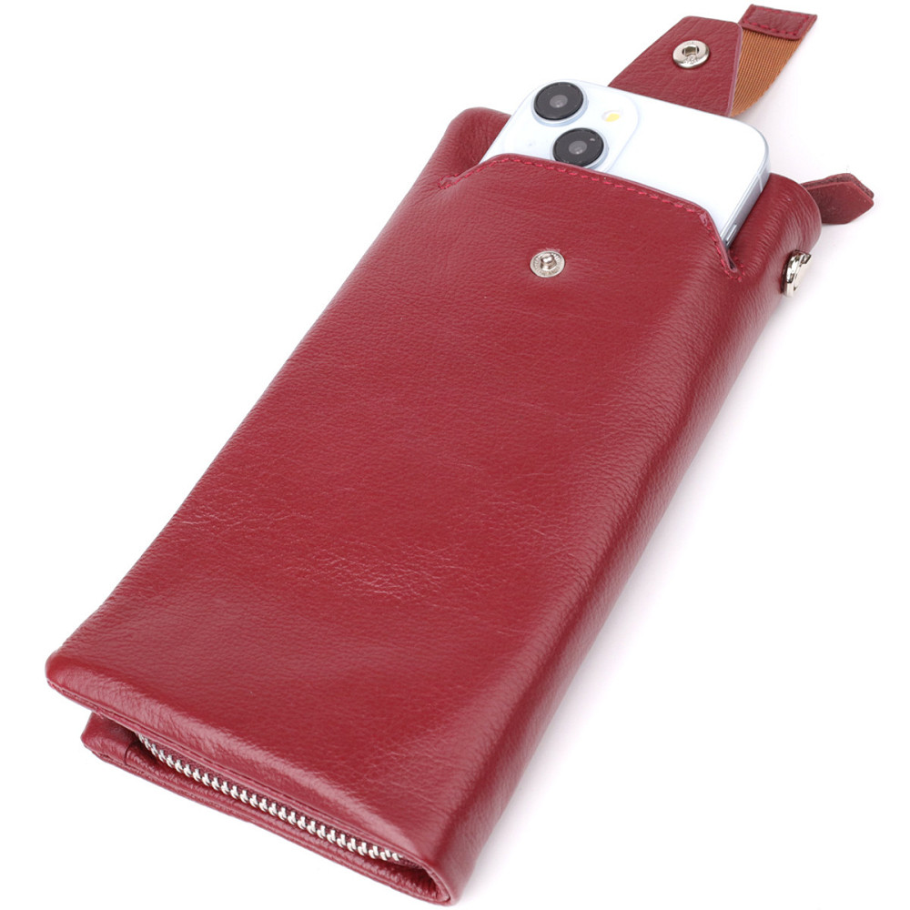 Кожаный женский кошелек-клатч с отделением под телефон ST Leather 23102 Бордовый Киев - изображение 4
