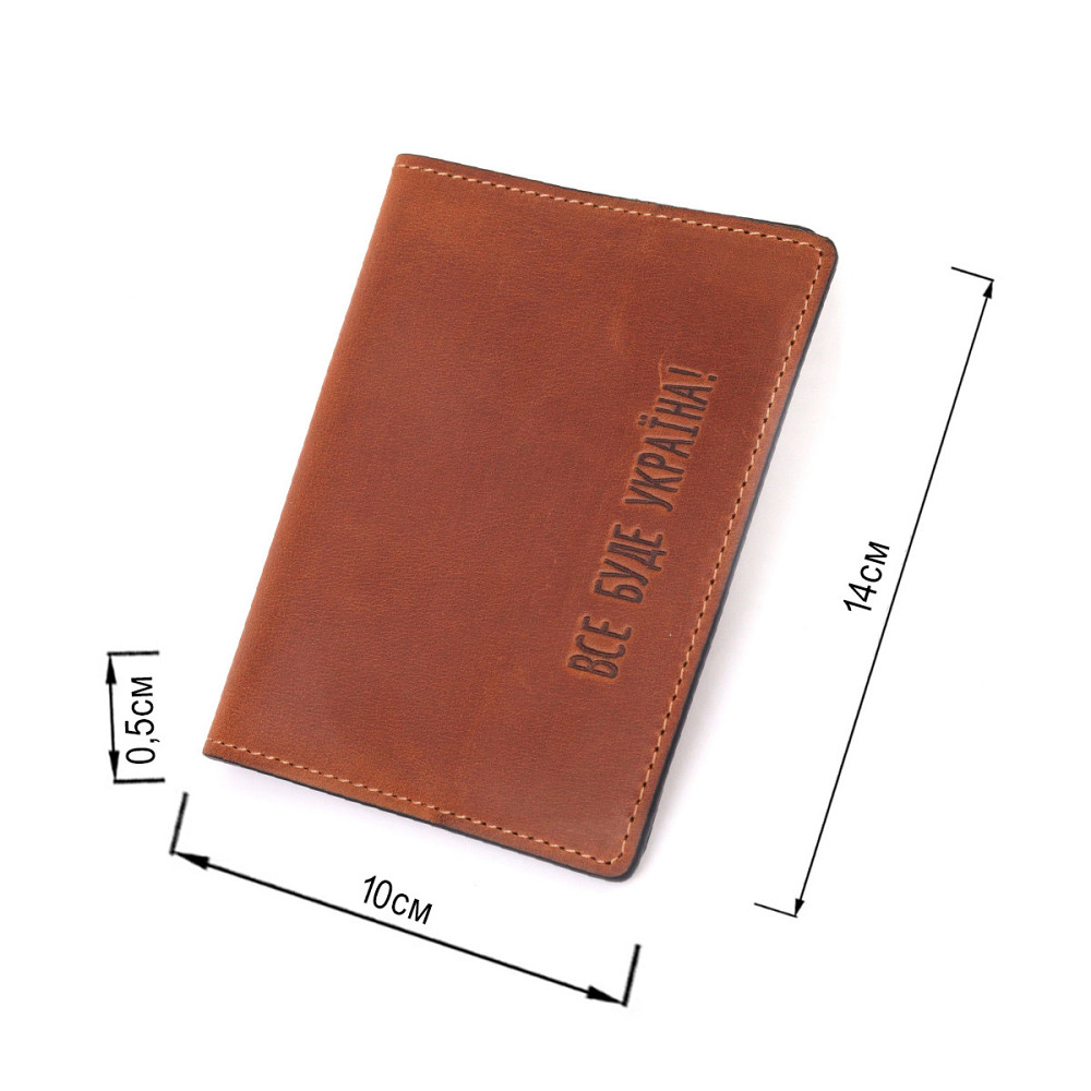 Оригинальная обложка на паспорт из винтажной кожи Украина GRANDE PELLE 16728 Светло-коричневая Киев - изображение 3