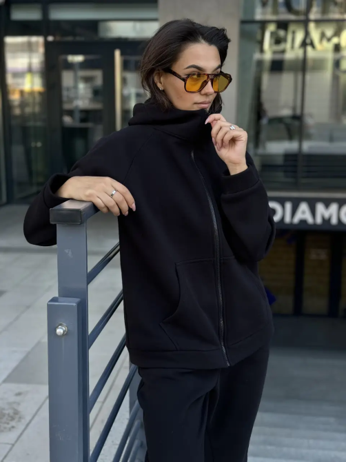 Зип худи женское оверсайз Черный 50/52 Харьков - изображение 5