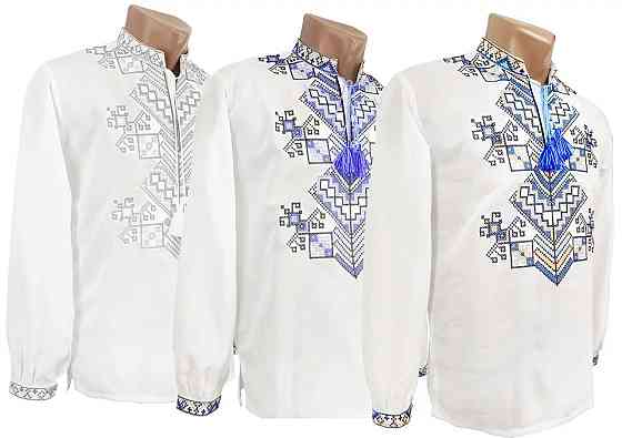 Чоловіча вишиванка на довгий рукав з орнаментом Дерево життя сірі нитки Київ