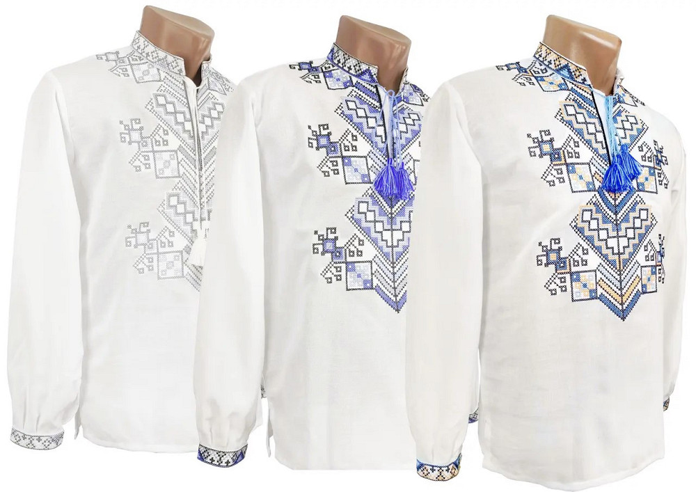 Мужская вышиванка на длинный рукав с орнаментом Дерево жизни серые нити Киев - изображение 2