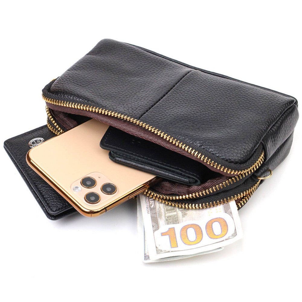 Женский клатч на два отделения из натуральной кожи 22088 Vintage Черный Киев - изображение 7