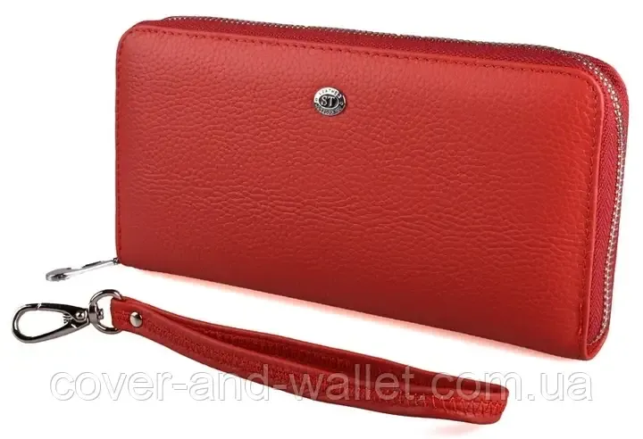 Женский красный кожаный кошелек на молнии с ремешком ST Leather Киев - изображение 4