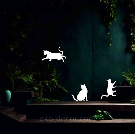 Декоративне настінне Панно «Коти», Декор на стіну 50*40 см. (3шт.), Білий Київ