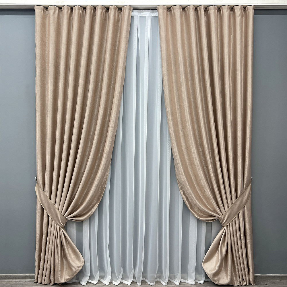 Комплект готовых штор VR-Textil Софт № 2038ш Бежевый 200х270 см 2шт (32-420) Киев - изображение 2
