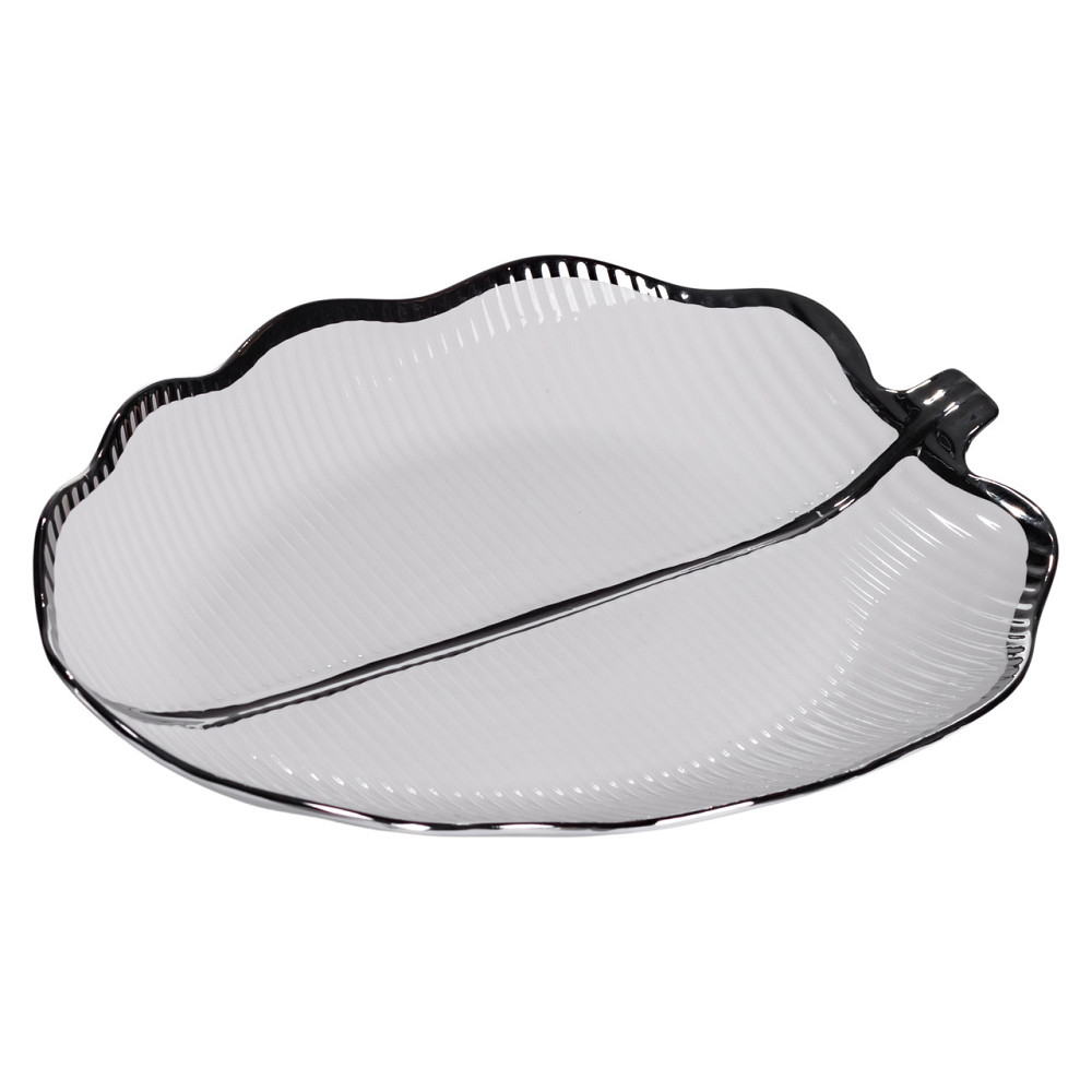 Порцелянове блюдо для сервірування стола у формі листя 41×27×4 (см) блюдо для подавачі закусок Срібло ML6045 Коломия - фото 6