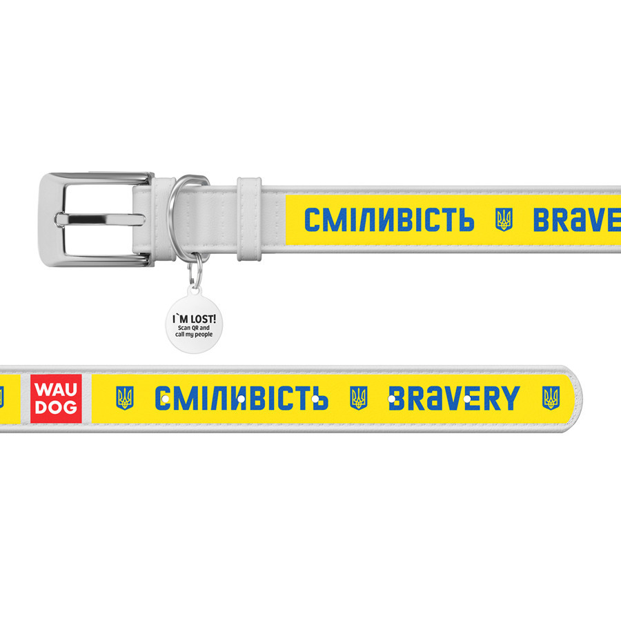 Нашийник для собак шкіряний WAUDOG Design з QR-паспортом, малюнок "Сдрібність", XL, Ш 35 мм, Д 46-59 см, білий Вінниця - фото 3