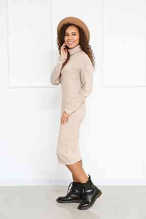 Тепле ангорове плаття міді з високим коміром "Amina" оптом | Батал Бежевий, 50-52 Київ