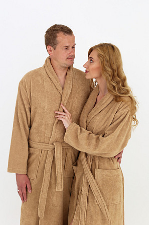 Мужской махровый халат Ideal Textile ХXL бежевый (56860514) Черновцы - изображение 6