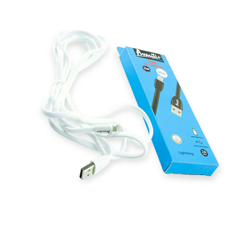 Кабель для зарядки Avantis USB - iPhone, 2м, 2.0А білий, плоский силіконове обплетення Plane Мукачево - фото 1