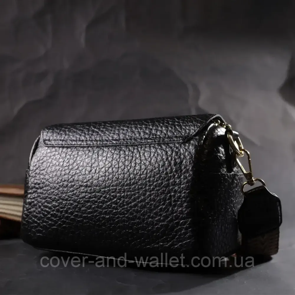 Компактна жіноча шкіряна сумка чорного кольору Київ - фото 7