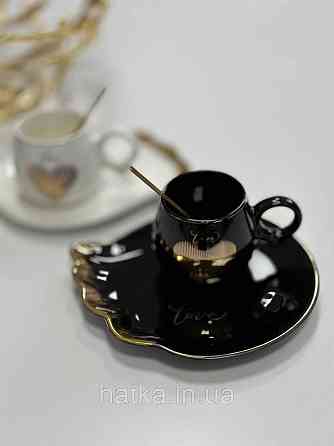 Чашка з блюдцем і ложкою 180 мл "Крилька" Olens чорна Київ