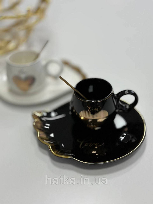 Чашка з блюдцем і ложкою 180 мл "Крилька" Olens чорна Київ - фото 1