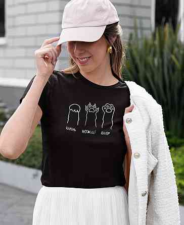 Футболка "Камінь, ножиці, папір" з котячими лапками – жіноча чорна з принтом Чернівці