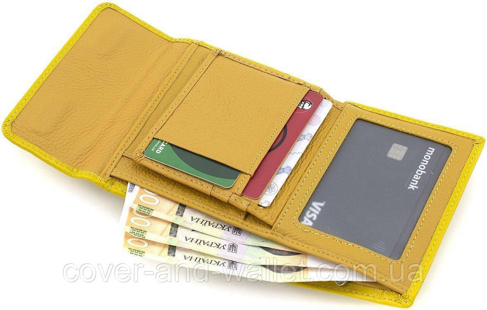 Желтый женский кожаный кошелек небольшого размера на магнитах Marco Coverna Киев - изображение 4