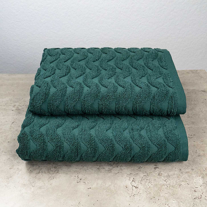 Комплект махрових рушників Жакардових Хвиля 2шт GM Textile 50х90см, 70х140см 500г/м2 (Зелений) Суми - фото 1