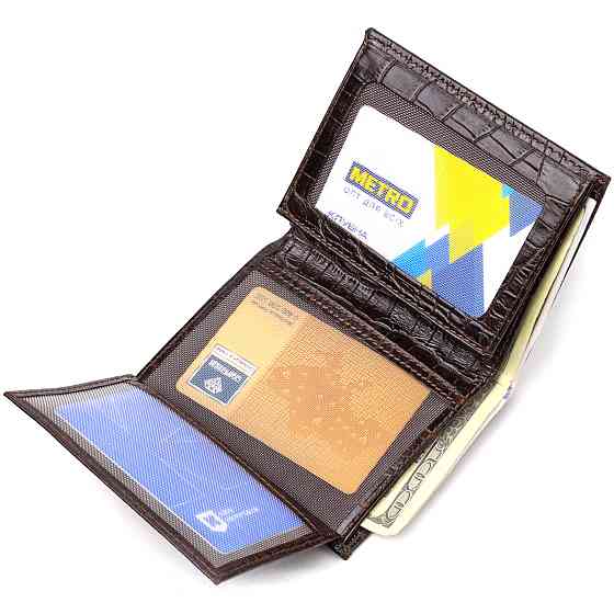 Компактный мужской кошелек из натуральной кожи с тиснением под крокодила CANPELLINI 21871 Коричневый Киев