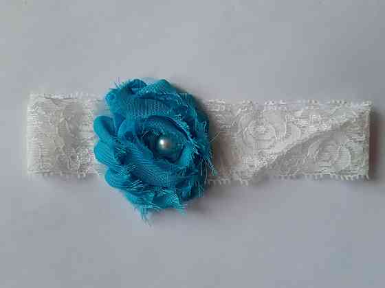 Мереживна дитяча пов'язка блакитна - окружність 36-44см, квітка 6см Київ