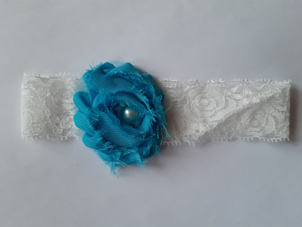 Мереживна дитяча пов'язка блакитна - окружність 36-44см, квітка 6см Київ - фото 1