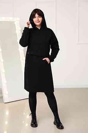 Тепле плаття-худі на флісі "Solo" оптом I Батал Чорний, 50-52 Київ