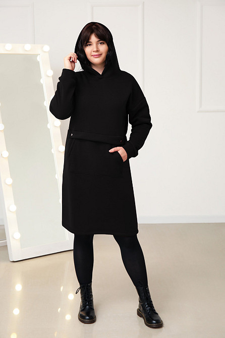 Тепле плаття-худі на флісі "Solo" оптом I Батал Чорний, 50-52 Київ - фото 3