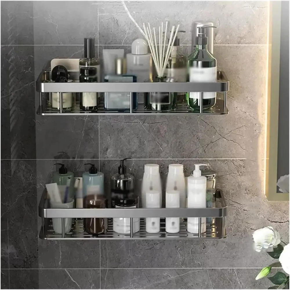 Металлическая полка для ванной самоклеющаяся Bathroom shelf до 10 кг GREY Коломыя - изображение 2