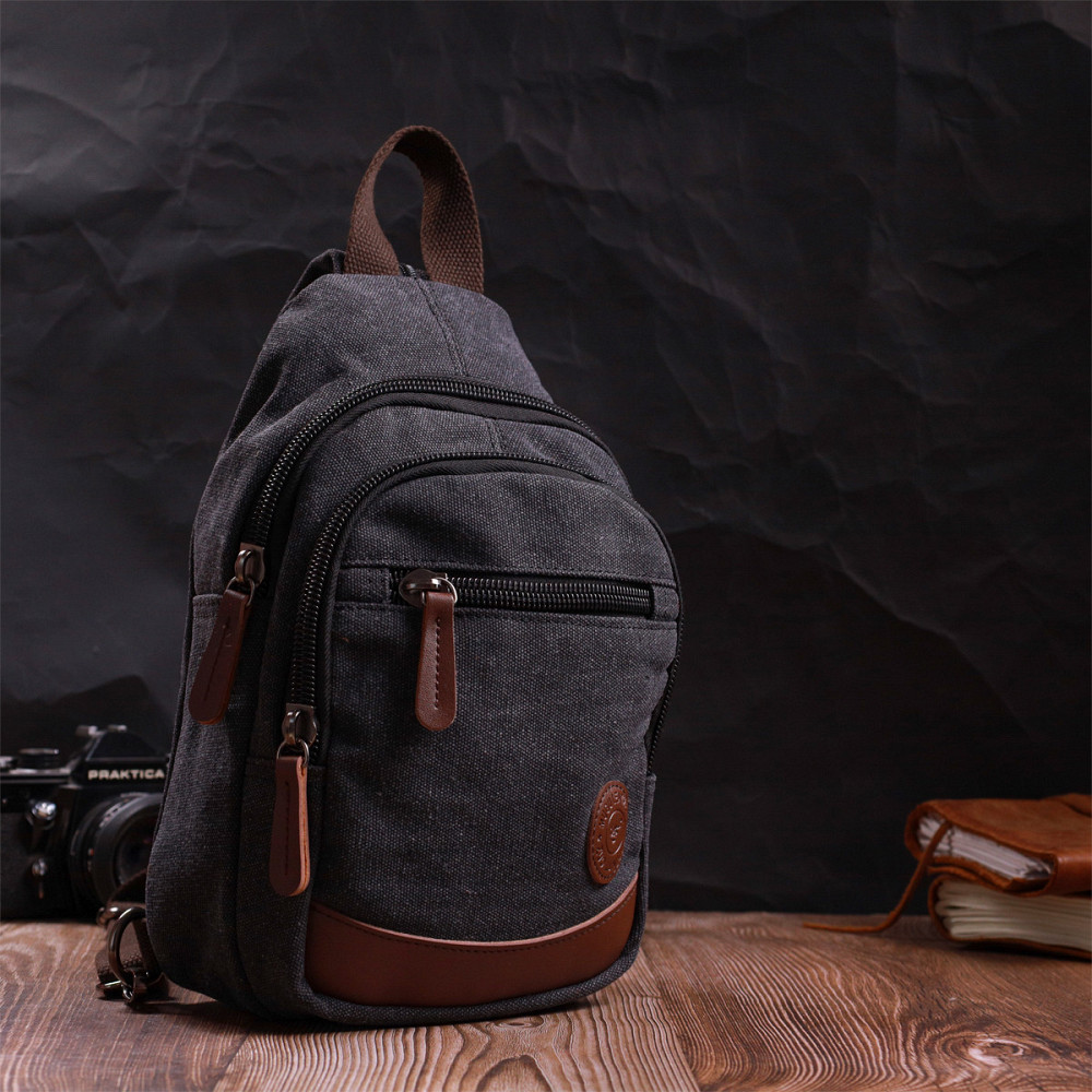 Текстильна сумка з ущільненою спинкою через плече Vintagе 22172 Чорний Київ - фото 3