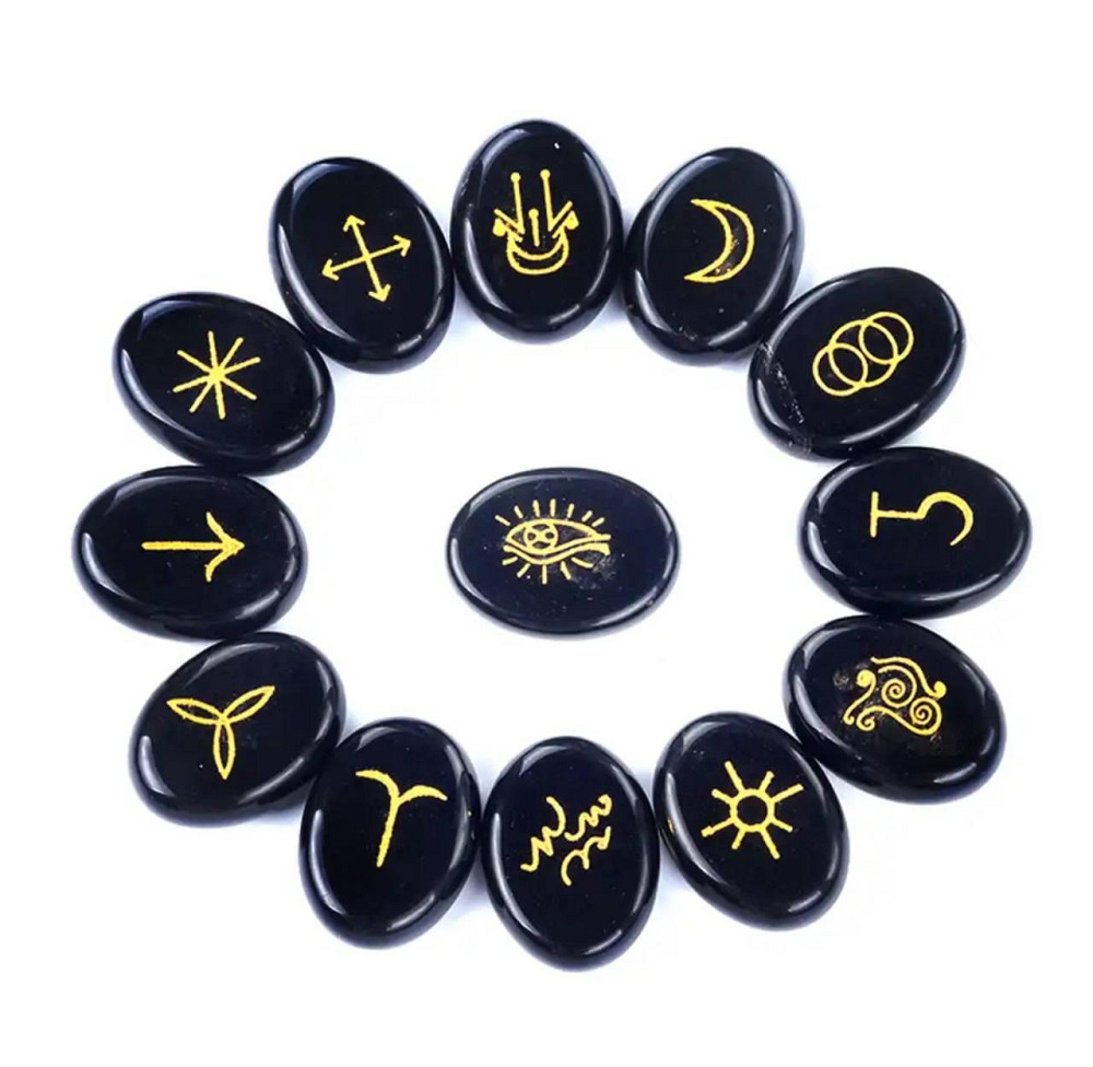 Вікканські руни. Відьмині руни. Руни з натурального обсидіану (13 шт.) в мішечку Київ - фото 4