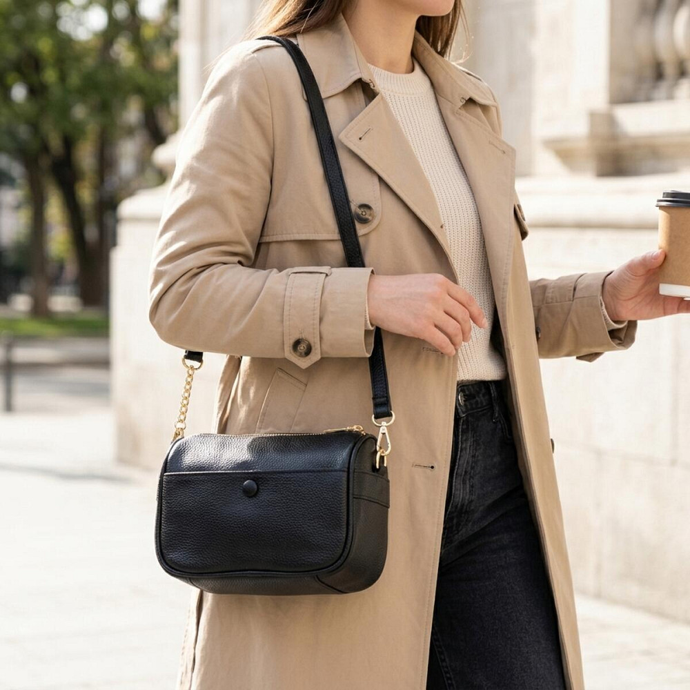 Сумка крос-боді для жінок з натуральної шкіри на кожен день Vintage 22590 Чорна Київ - фото 12