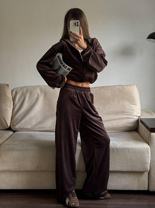 Женский стильный повседневный велюровый костюм велюр плюш Шоколад Одесса - изображение 1