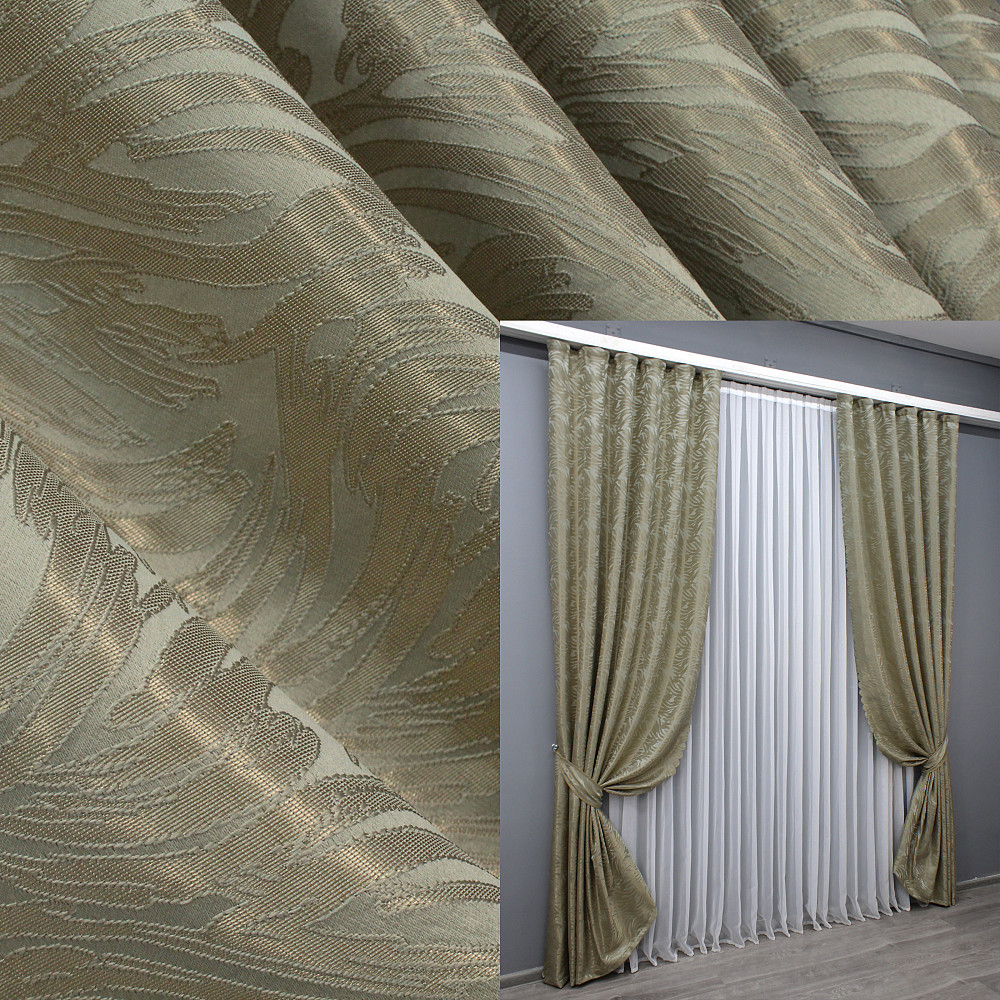 Комплект готовых штор VR-Textil Жаккард Magic № 1603ш Бежевый с золотистым 145х270 см 2 шт (33-0467) Киев - изображение 1