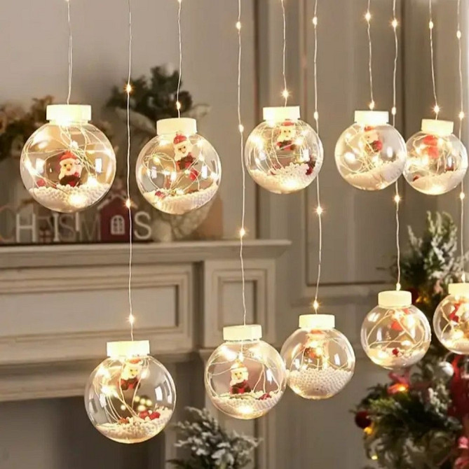 Светодиодная гирлянда бахрома с шарами Xmas Copper Curtain ball lamp ПОДАРОК 3*1,5м Теплый белый Киев - изображение 1
