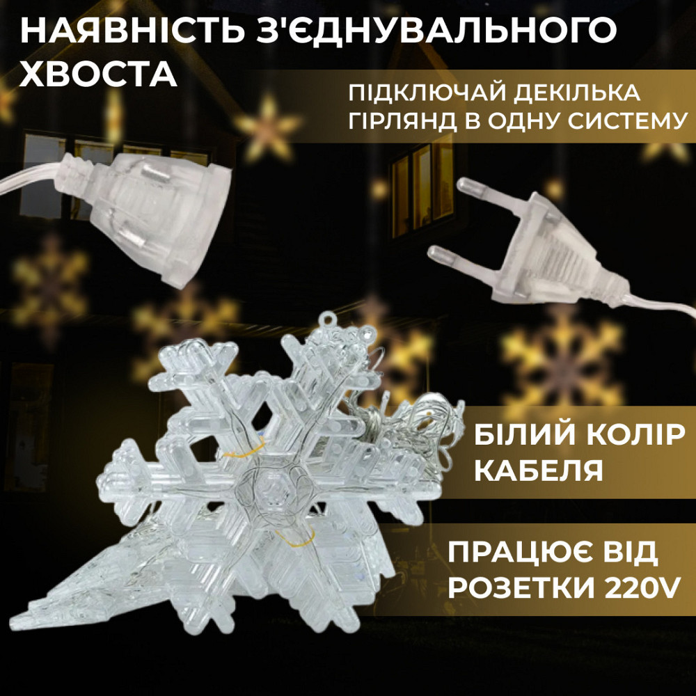 Garlando Гірлянда світлодіодна штора GarlandoPro сніжинка і зірка 12 фігур 3х1м гірлянда зірка Коломия - фото 3