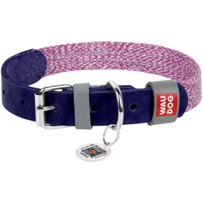 Ошейник для животных WAUDOG Classic из кожи и восстановленного хлопка S 15 мм х 27-36 см фиолетовый (58909) Винница - изображение 1