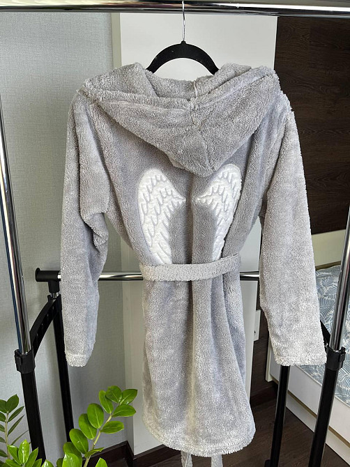 Махровый халат женский с капюшоном Серый L Харьков - изображение 4