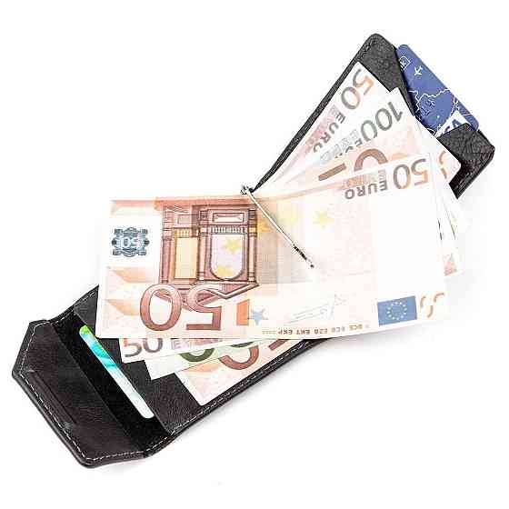 Затискач для грошей з італійської шкіри GRANDE PELLE 11149 Чорний Київ