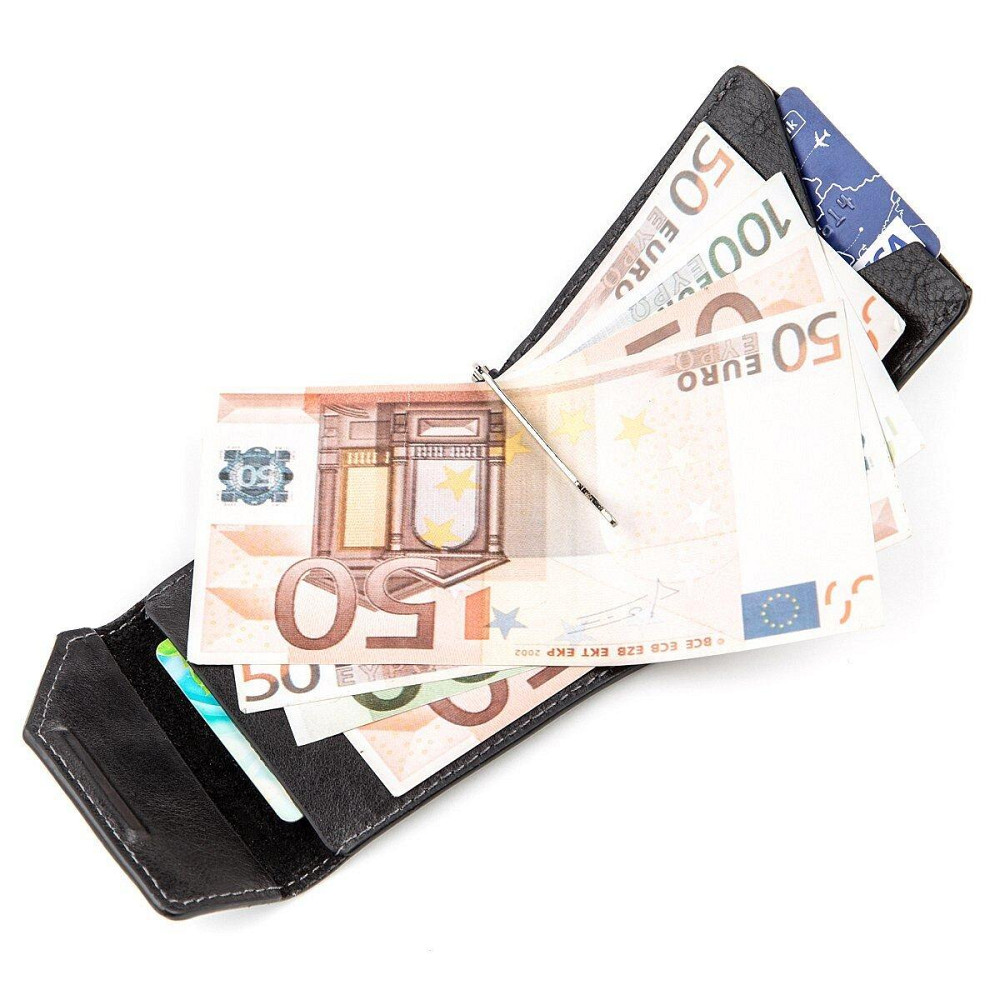 Затискач для грошей з італійської шкіри GRANDE PELLE 11149 Чорний Київ - фото 6