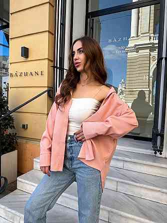 Женская базовая оверсайз рубашка из микровельвета Пудра Одесса