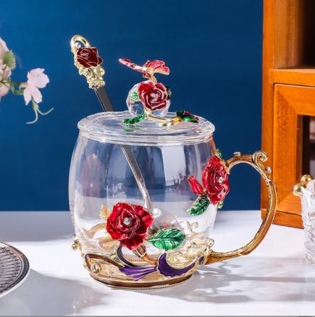 Набор чашек термостойких 350 и 320 мл с ложечкой и крышечкой Чайная пара Красная роза Подарочная упаковка Кременчуг