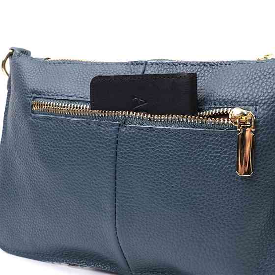 Трендова жіноча сумка-клатч із двома ременями з натуральної шкіри Синя (Vintage) Київ