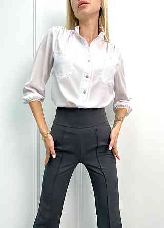 Довгі брюки з високою талією "Salvia" оптом | Норма і батал| Розпродаж моделі 44, Графіт Київ