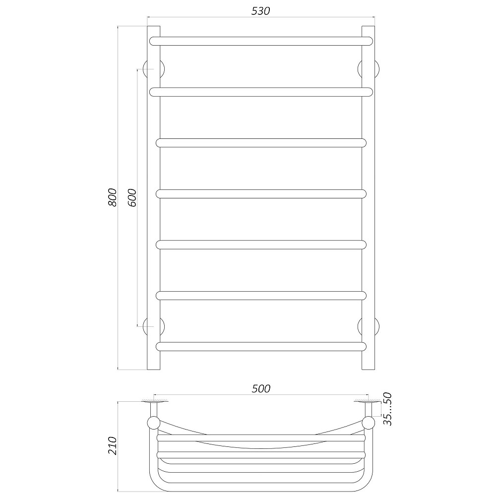 Рушникосушарка UNIO Op W 800-500-7 Олівія з полицею вода Тернопіль - фото 5