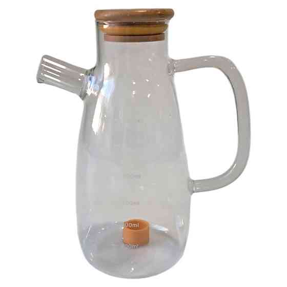 Lugi Скляна пляшка для олії та оцту з носиком і дозатором 650 мл, кришка з дерева, квадратна ру Коломия