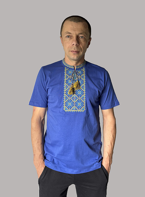 Чоловіча синя футболка вишиванка з жовтою вишивкою 3XL Київ - фото 1
