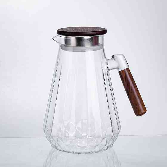 Глечик для напоїв 1.7 (л) для компоту, мохіто, лимонаду, сангрії скляний глечик із ручкою й бамбуковою кришкою 64486-71 Коломия