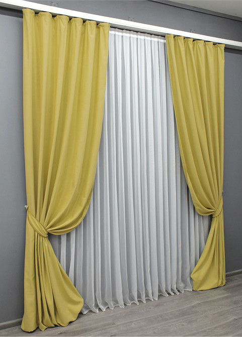 Комплект готовых штор VR-Textil Нубук однотонный № 1520ш Светло-золотистый 150х290 см 2 шт (33-0401) Киев - изображение 11