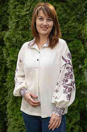 Вишиванка жіноча, лляна, молочна, з довгим рукавом, топ Київ