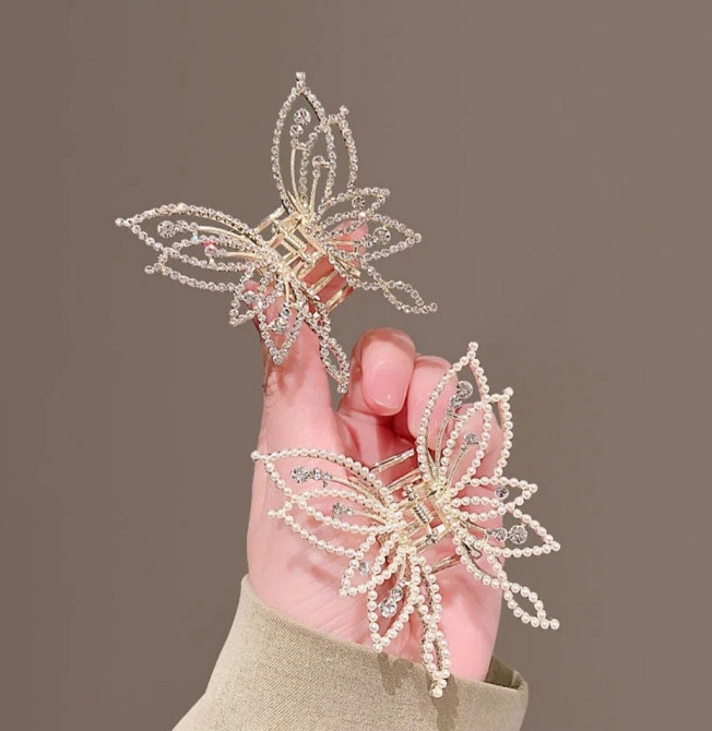 Заколка-крабік метелик Золотистий з перлинами Смела - изображение 3